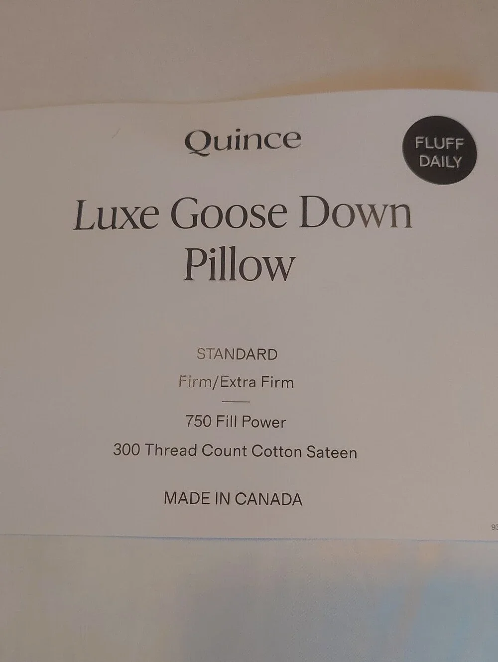 NWOT- Quince Standard White Goose Down Pillow ( Firm/ Extra Firm)(P50)